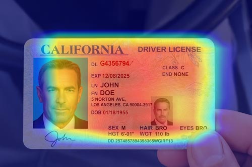 ID document with AI detection heatmap overlay